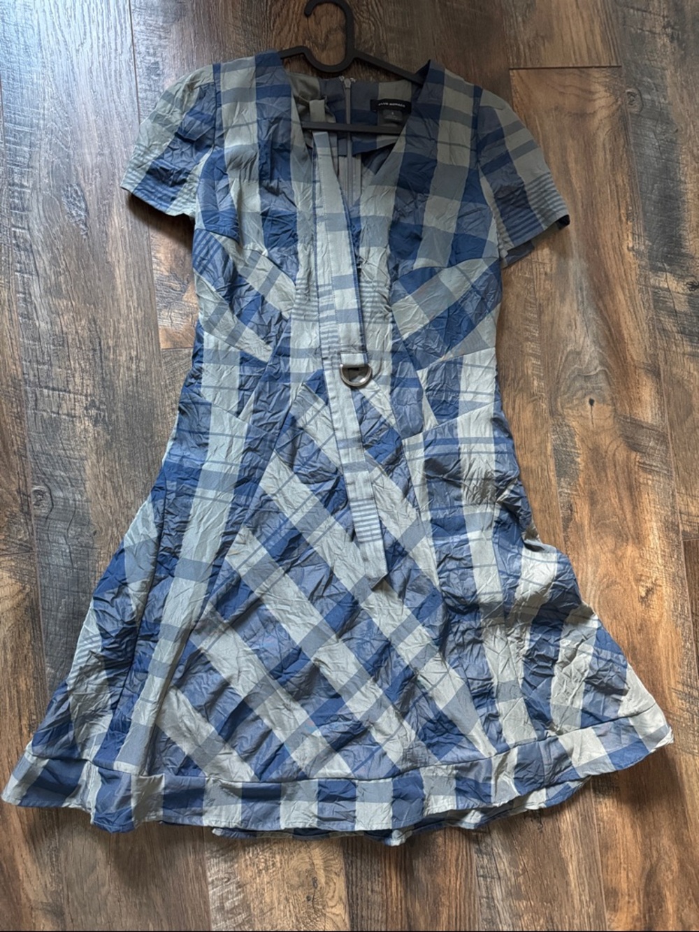 Club Monaco Blue and Gray Checkered Mini Dress